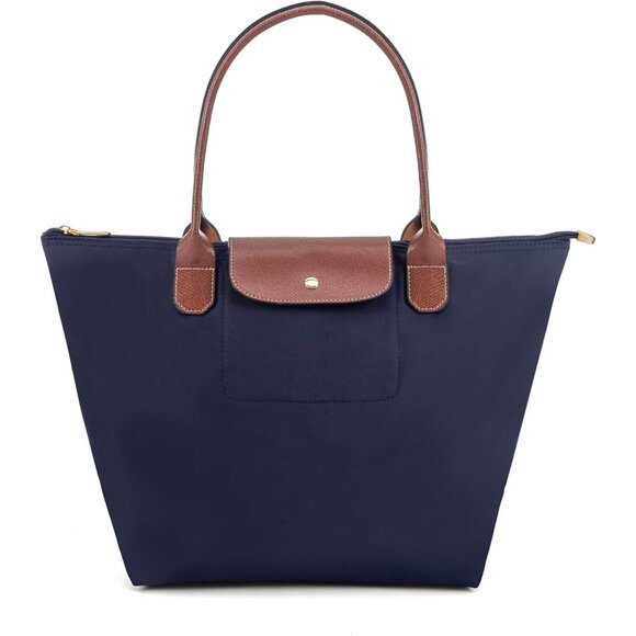 Women's Navy Tote Bag Fold able Shoulder Bag Nylon Weekend Hobo Handbag